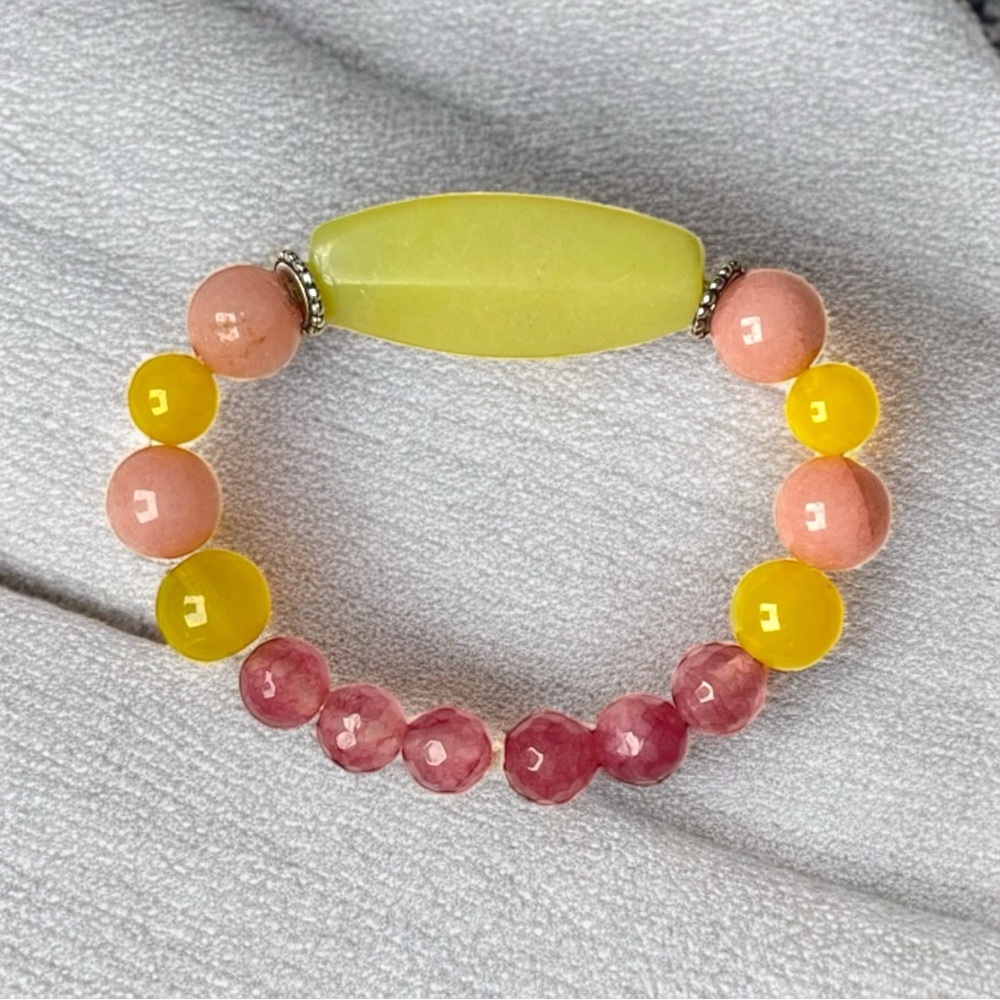 Yellow Serpentine & Pink Tourmaline Bracelet